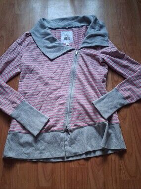 Victoria's Secret VSX Sexy Sport Full Zip Jacket Gray Pink Striped Asymmetrical